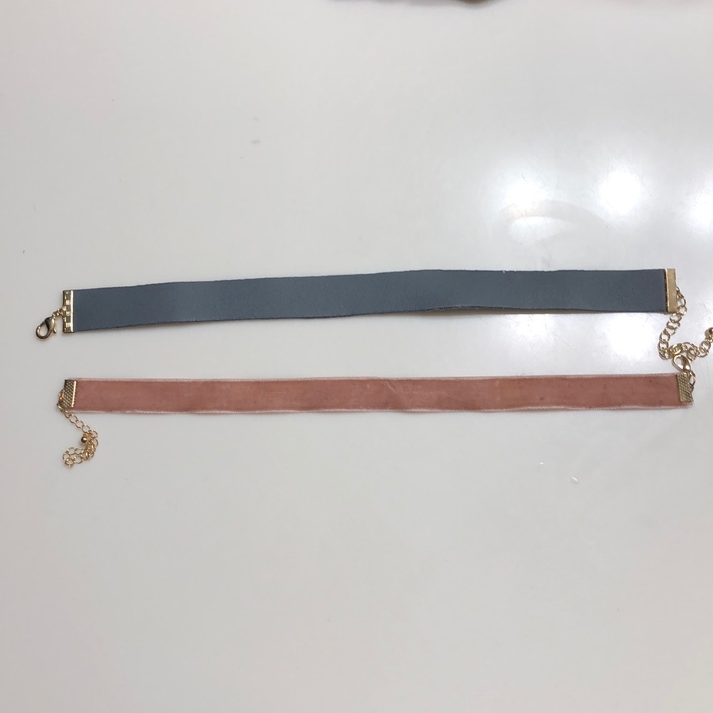 Grey choker and Pink velvet choker